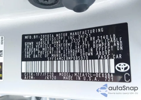 2021 Toyota Corolla Se Nightshade Edition from USA, damaged, VIN 5YFS4MCE8MP085970